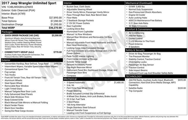 2017 Jeep Wrangler Unlimited Sport