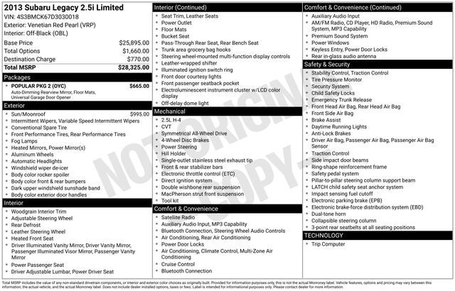 2013 Subaru Legacy 2.5i Limited