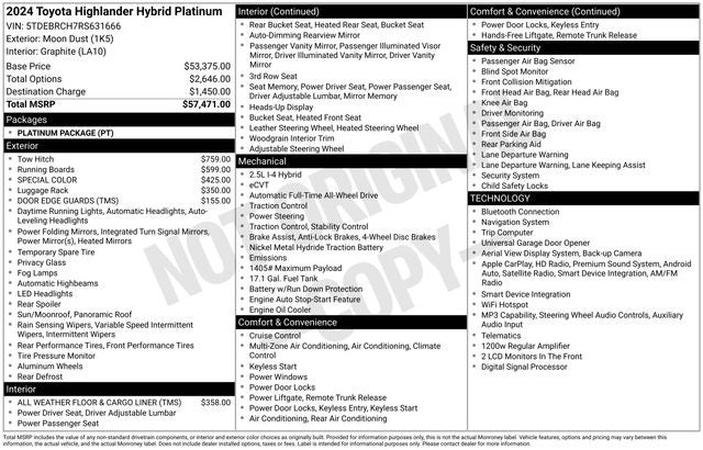 2024 Toyota Highlander Hybrid Platinum
