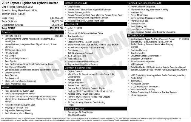 2022 Toyota Highlander Hybrid Limited