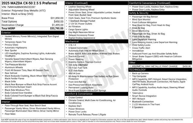2025 Mazda Mazda CX-50 2.5 S Preferred Package